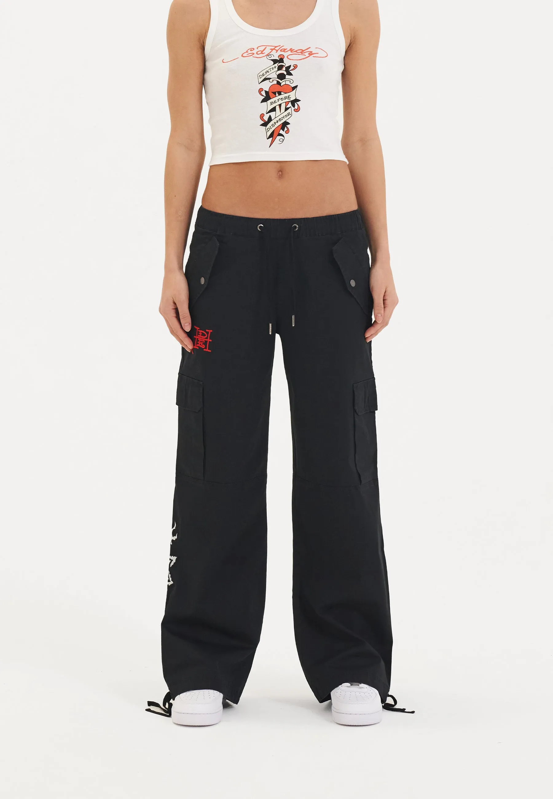 Womens Hollywood Swallow Cargo Pants Trousers - Black