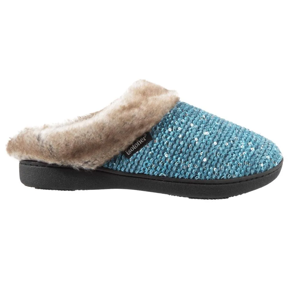 Women’s Sequined Sweater Knit Hoodback Slippers