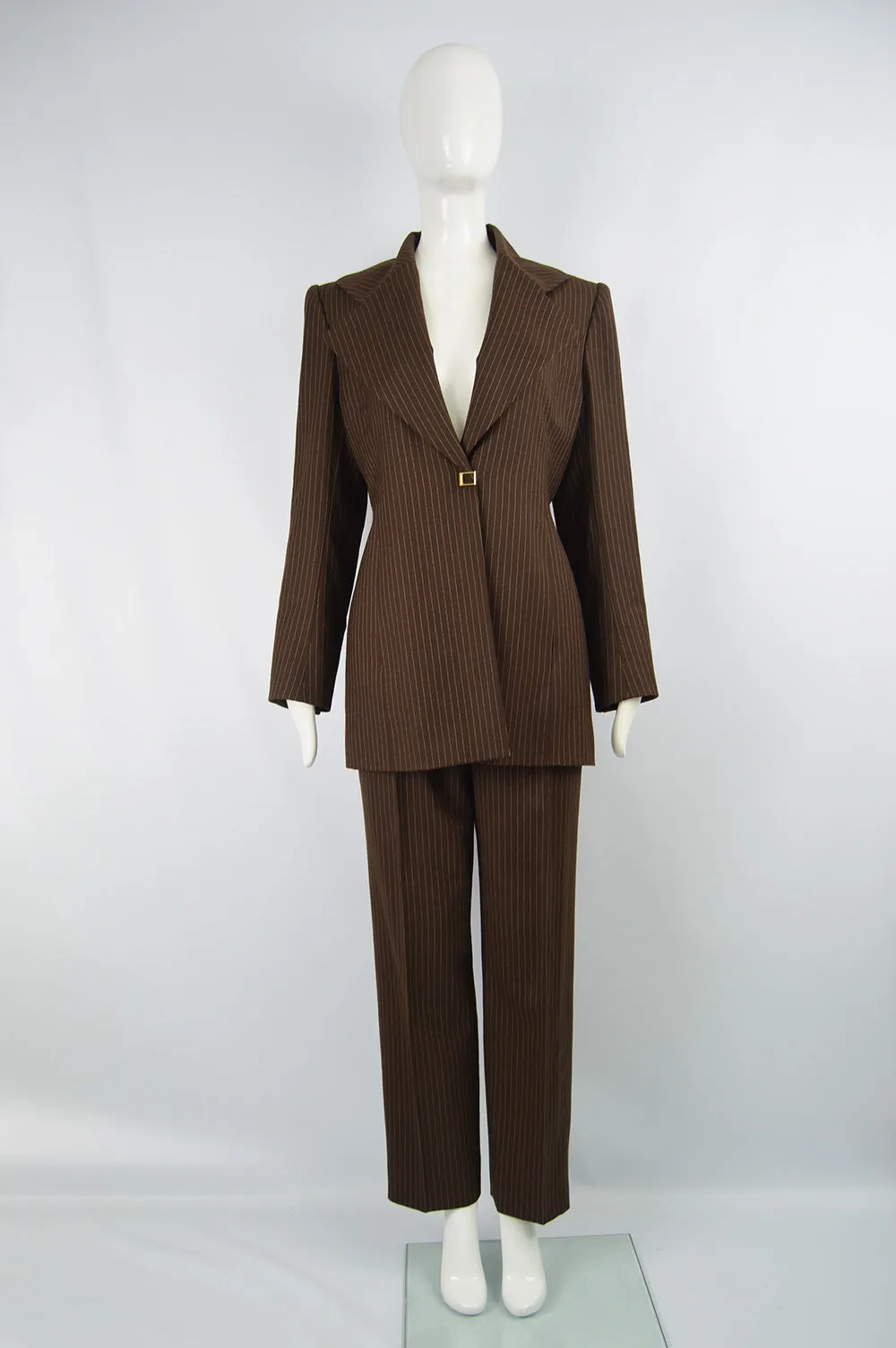 Women's Vintage Brown Pinstripe Trouser Suit, A/W 1998