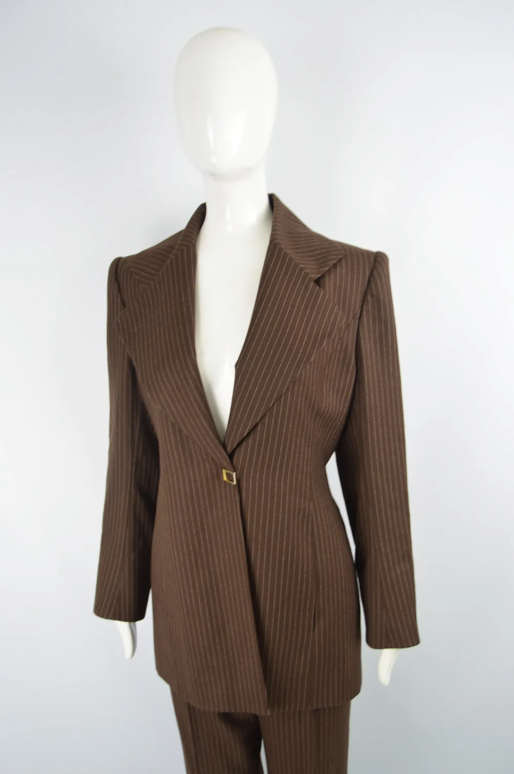 Women's Vintage Brown Pinstripe Trouser Suit, A/W 1998